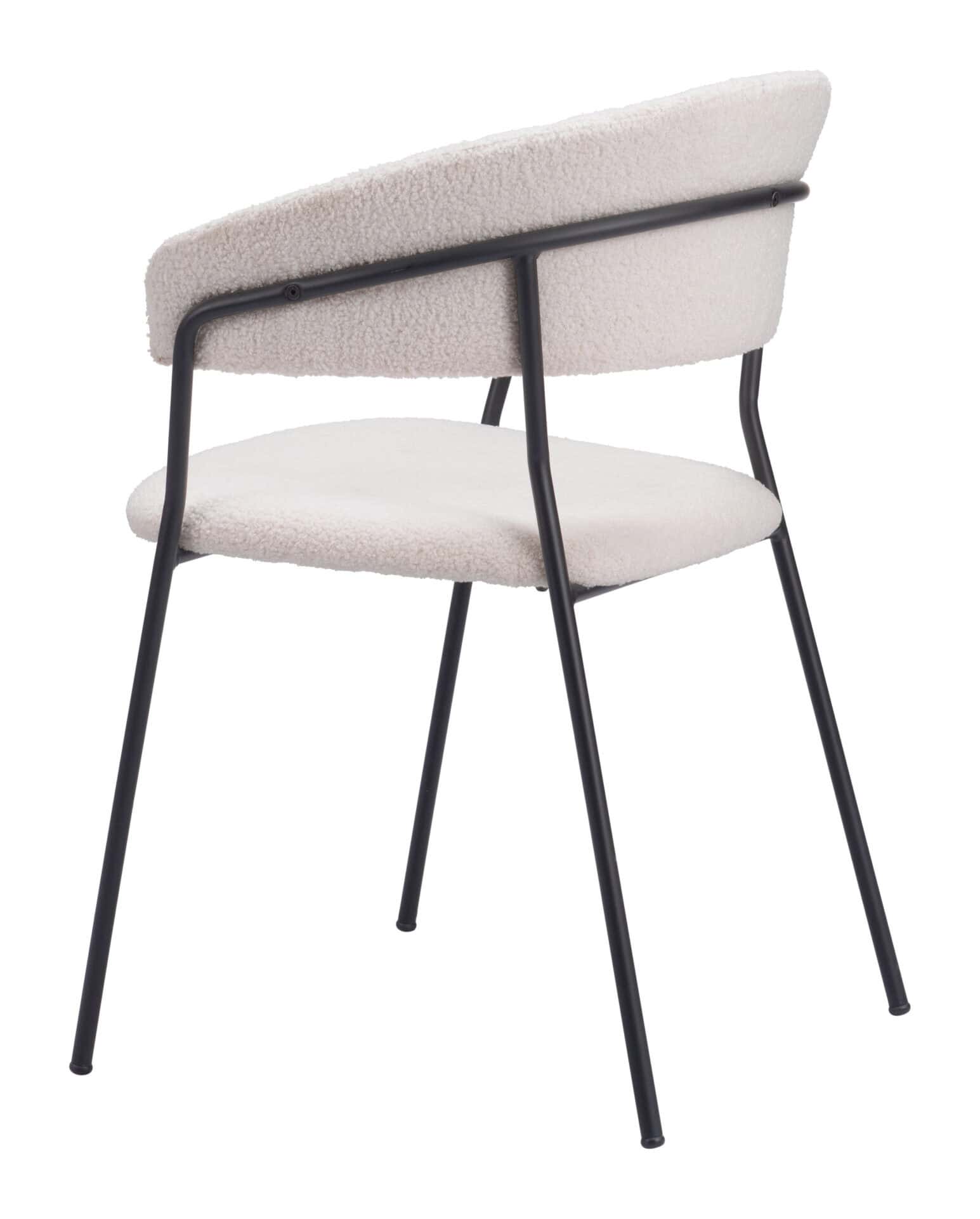 Cream Shearling Modern Dining Chair with Armrests and Steel Legs (Set of 2) 7 Cream Shearling Modern Dining Chair with Armrests and Steel Legs (Set of 2) - Image 7