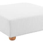 Large White Ottoman with Velveteen Corduroy Fabric and Wood Legs 11 Large White Ottoman with Velveteen Corduroy Fabric and Wood Legs