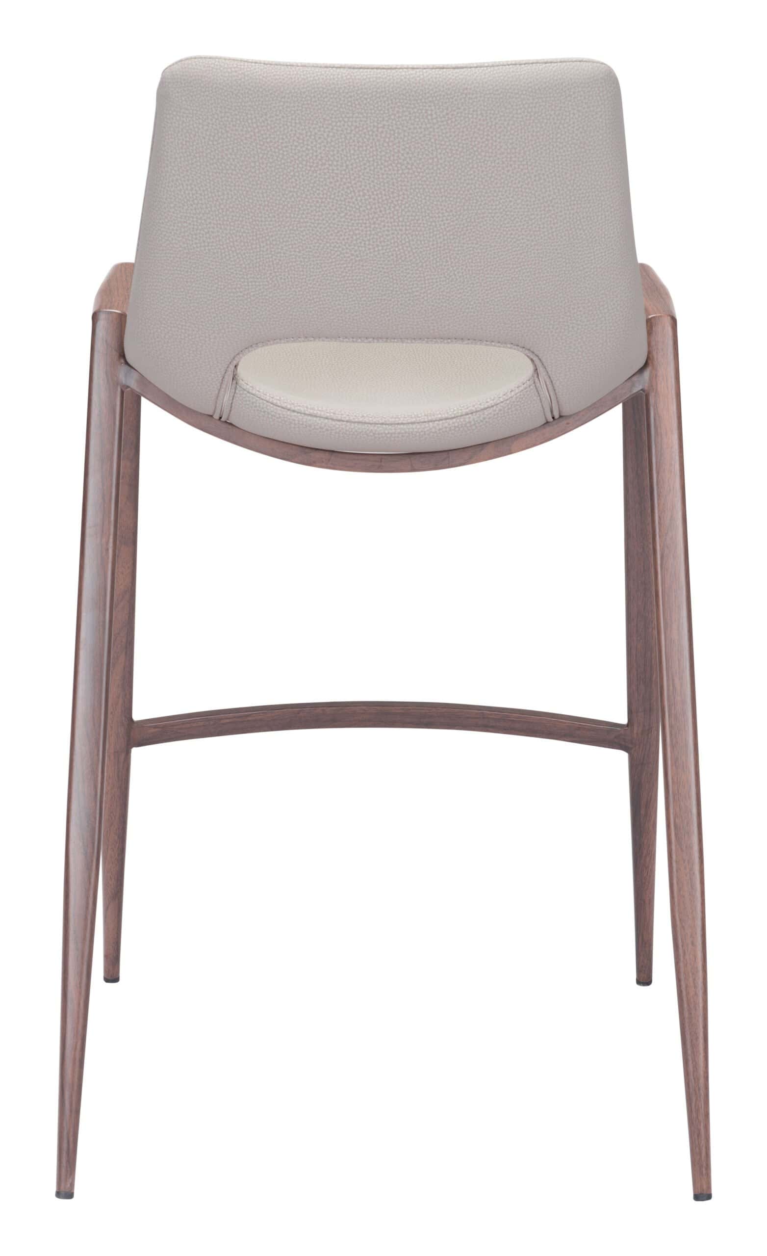 Mid-Century Modern Beige Counter Stool with Walnut Legs (Set of 2)