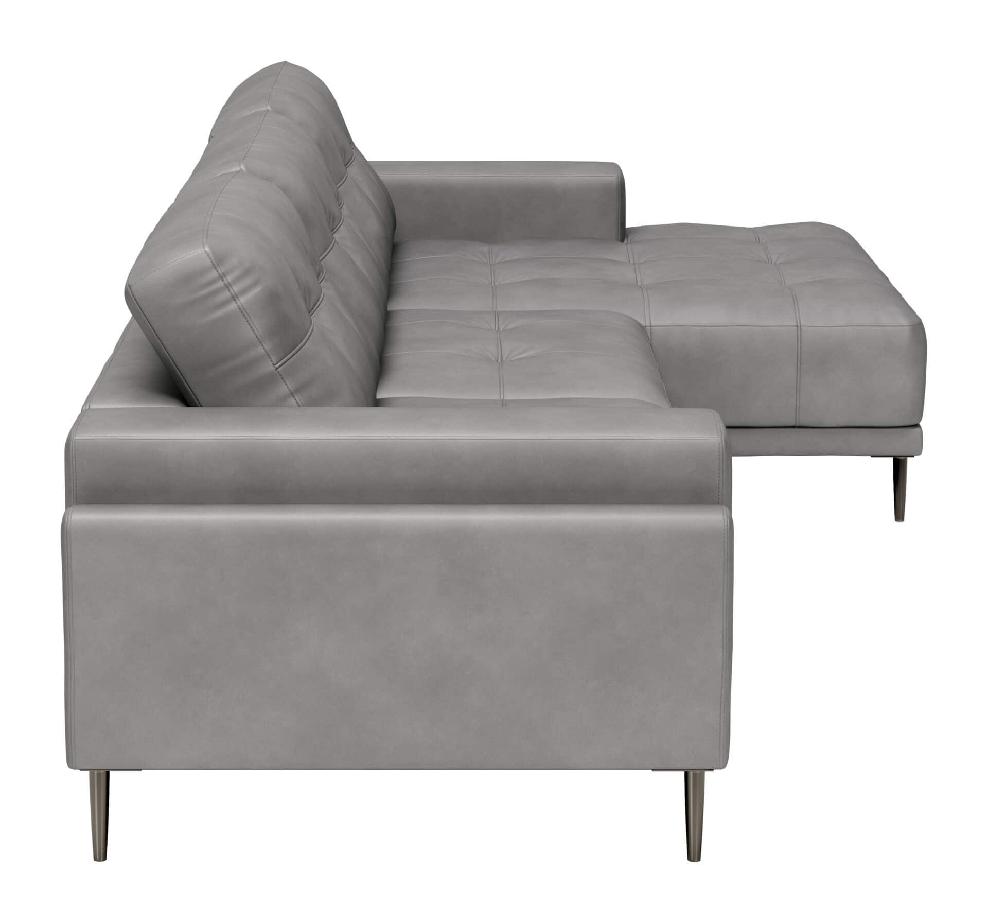 Modern Gray Leather Sectional with Chaise and Steel Legs 2 Modern Gray Leather Sectional with Chaise and Steel Legs - Image 2