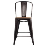Industrial Metal Counter Stools with Elmwood Seats and Backrests (Set of 4)