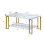 Modern 2-Tier Coffee Table with Gold Print Metal Frame