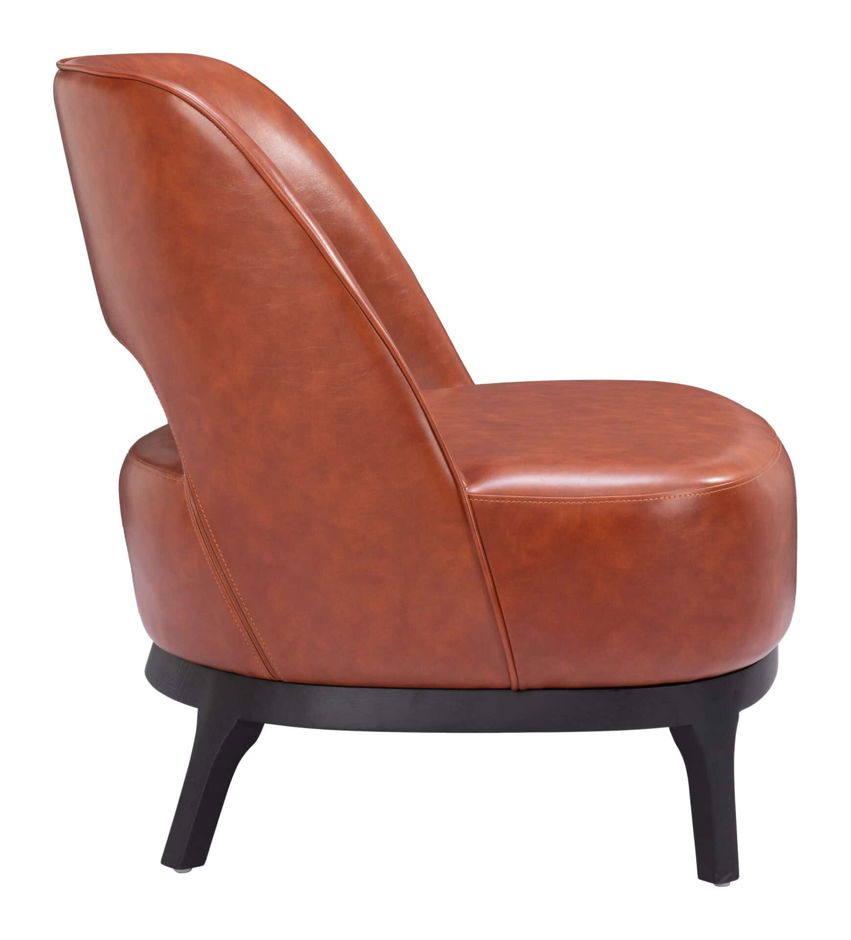 Brown Vinyl Accent Chair with Solid Wood Base and Rubber Feet 3 Brown Vinyl Accent Chair with Solid Wood Base and Rubber Feet - Image 3