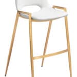White & Gold Mid-Century Modern Barstool with Faux Leather (Set of 2)
