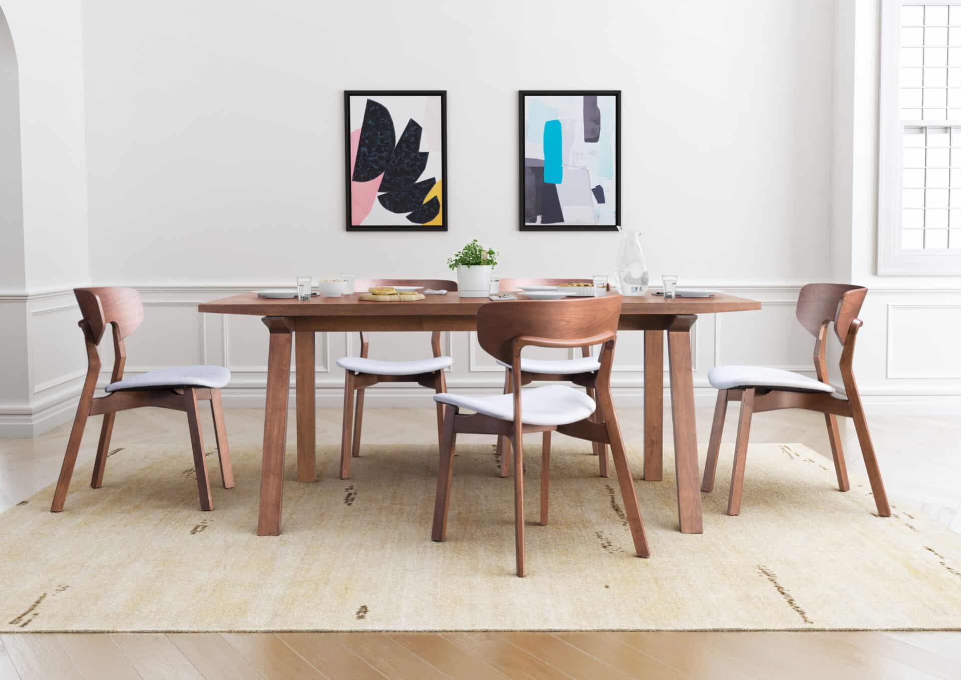 Retro Modern Walnut Dining Chair with Gray Cushion (Set of 2) 1 Retro Modern Walnut Dining Chair with Gray Cushion (Set of 2)