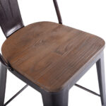 Industrial Metal Counter Stools with Elmwood Seats and Backrests (Set of 4)