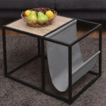 Metal End Table with Magazine Organizer and Storage Spaces