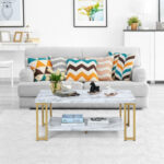 Modern 2-Tier Coffee Table with Gold Print Metal Frame