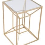 Gold Sculptural Base Side Table with Square Top