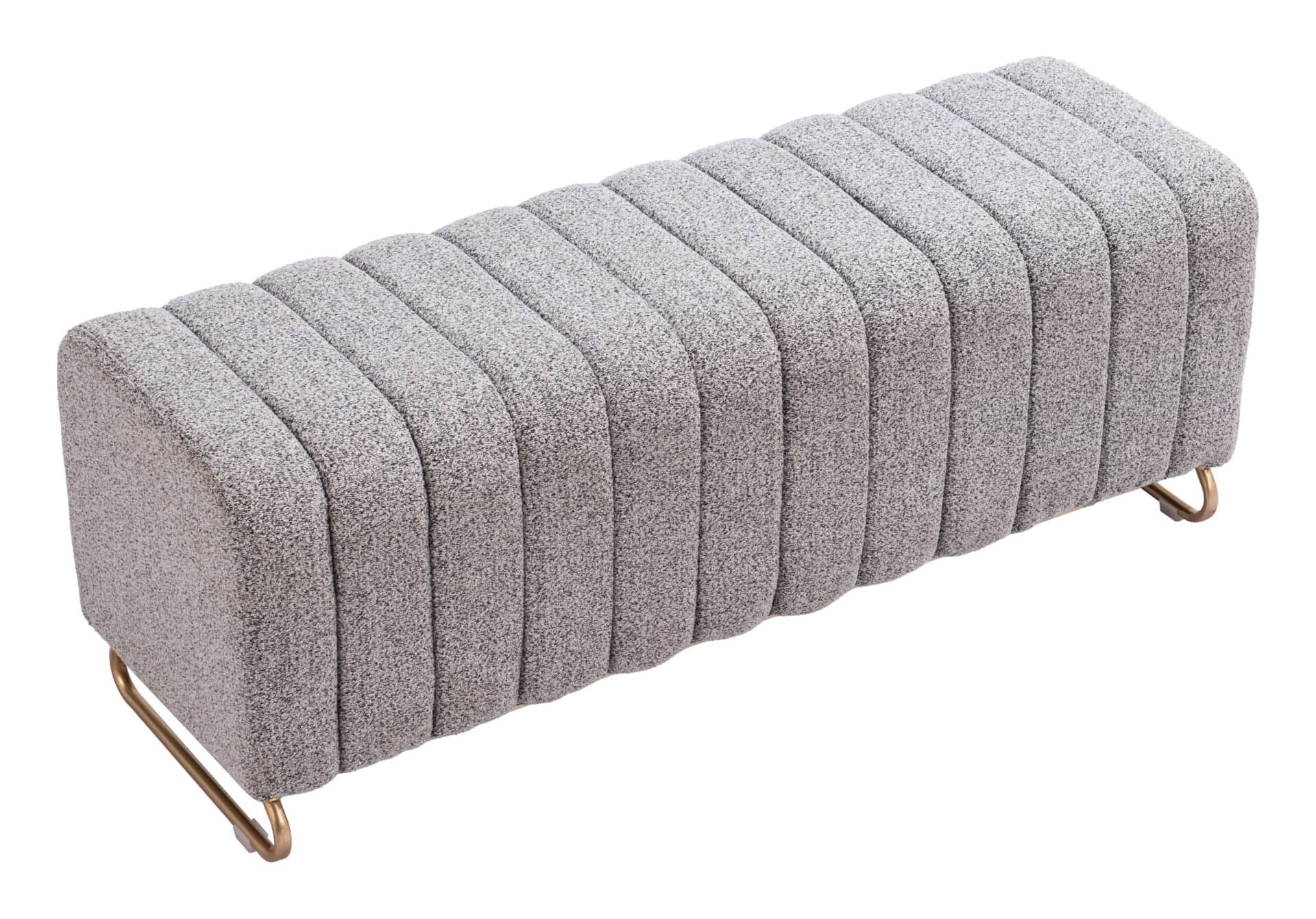 Velvet Tufted Bench with Steel Legs in Stone Gray 4 Velvet Tufted Bench with Steel Legs in Stone Gray - Image 4
