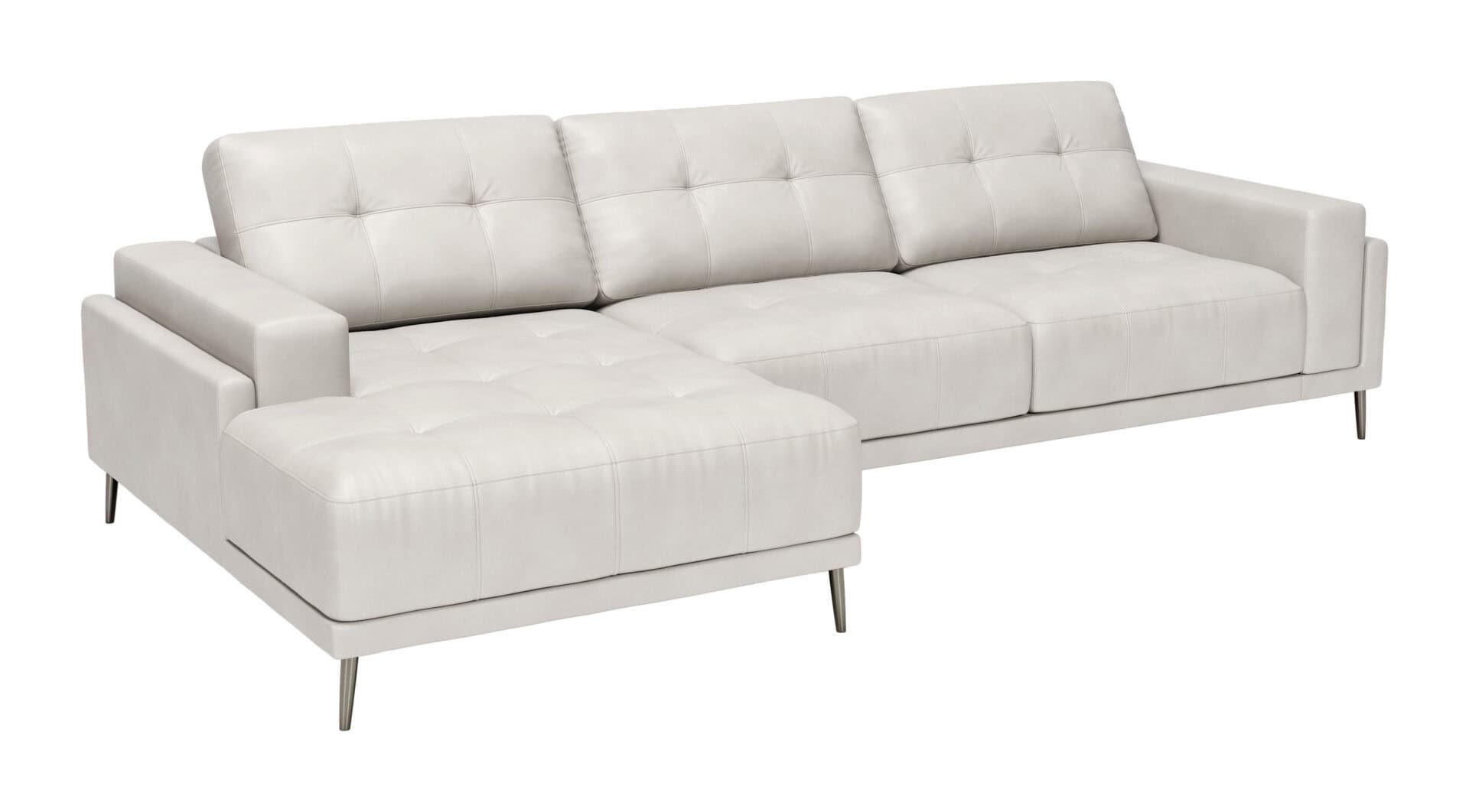 Modern Beige Leather Sectional with Steel Legs and Tufted Seat 1 Modern Beige Leather Sectional with Steel Legs and Tufted Seat