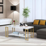 Modern 2-Tier Coffee Table with Gold Print Metal Frame