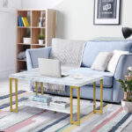 Modern 2-Tier Coffee Table with Gold Print Metal Frame