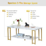 Modern 2-Tier Coffee Table with Gold Print Metal Frame