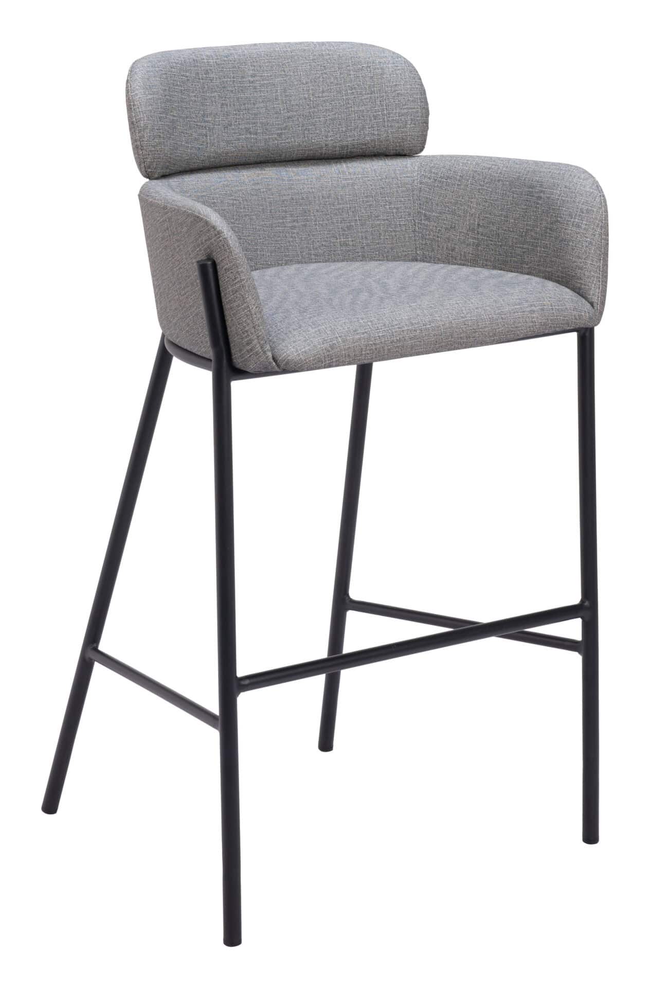 Gray Steel Barstool with Vinyl Upholstery and Armrest Support 2 Gray Steel Barstool with Vinyl Upholstery and Armrest Support - Image 2