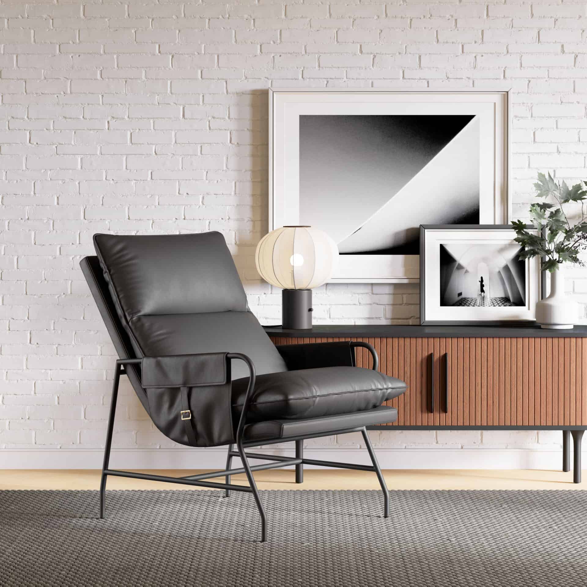 Contemporary Black Vinyl Accent Chair with Steel Frame and Armrests 1 Contemporary Black Vinyl Accent Chair with Steel Frame and Armrests
