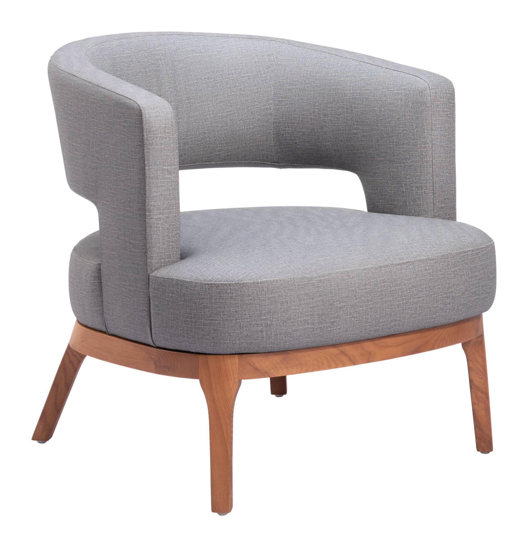 Slate Gray Vinyl Accent Chair with Wood Base and Armrests 3 Slate Gray Vinyl Accent Chair with Wood Base and Armrests - Image 3