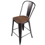 Industrial Metal Counter Stools with Elmwood Seats and Backrests (Set of 4)