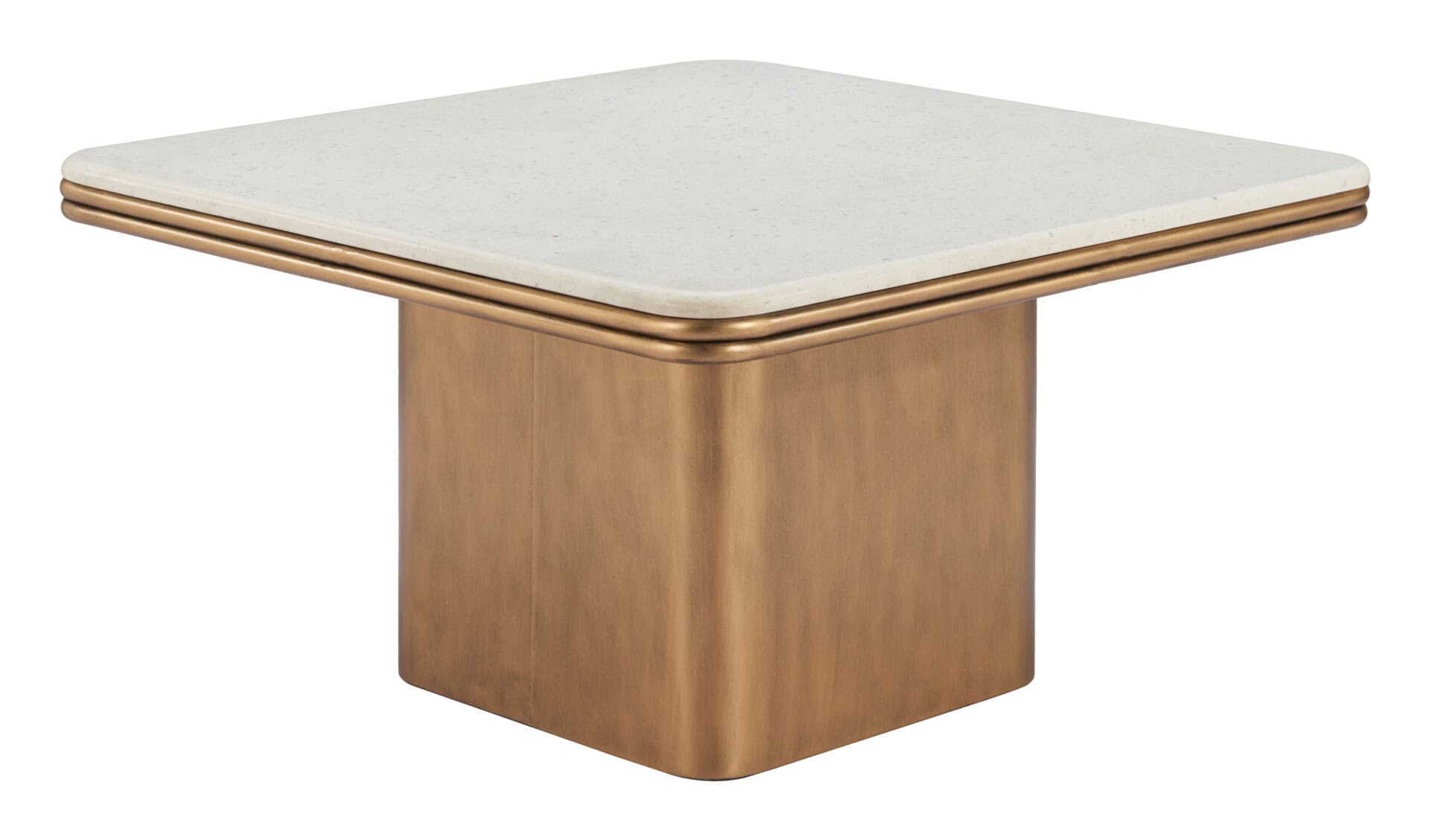 White and Brass Coffee Table with Faux Terrazzo Top 2 White and Brass Coffee Table with Faux Terrazzo Top - Image 2