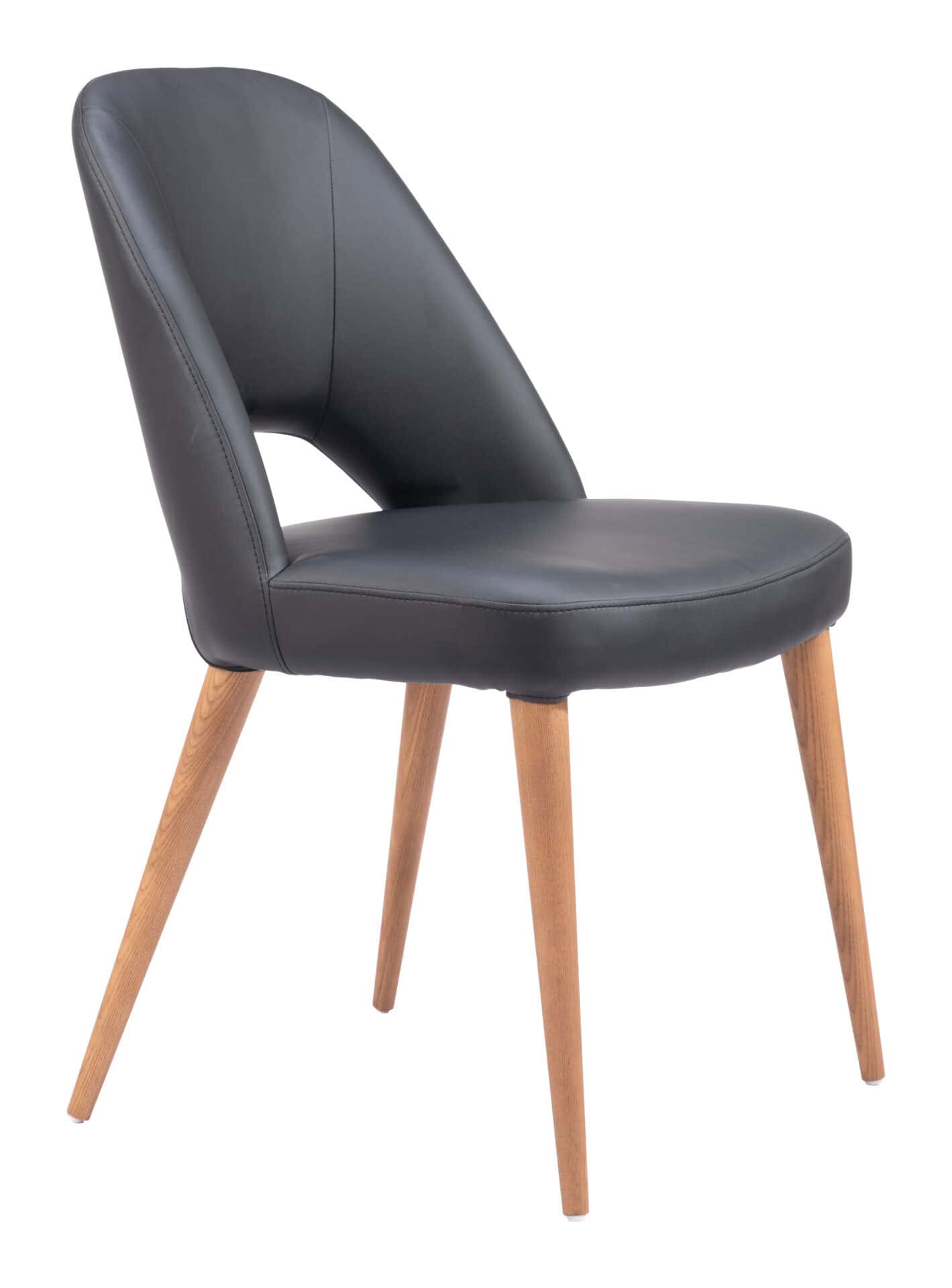 Modern Black Dining Chair with Faux Leather and Wood Legs (Set of 2) 6 Modern Black Dining Chair with Faux Leather and Wood Legs (Set of 2) - Image 6