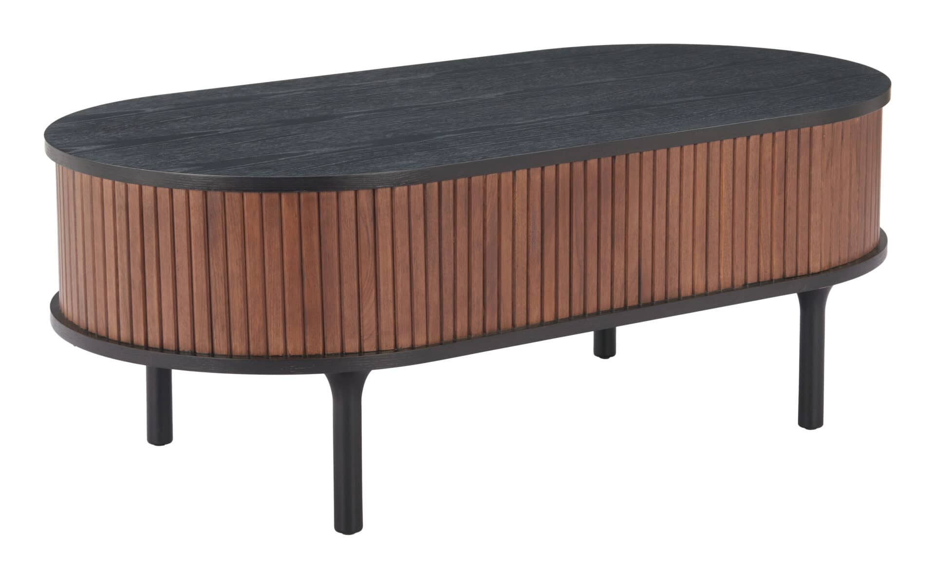 Black & Walnut Coffee Table with Storage Drawer and Oval Top 5 Black & Walnut Coffee Table with Storage Drawer and Oval Top - Image 5