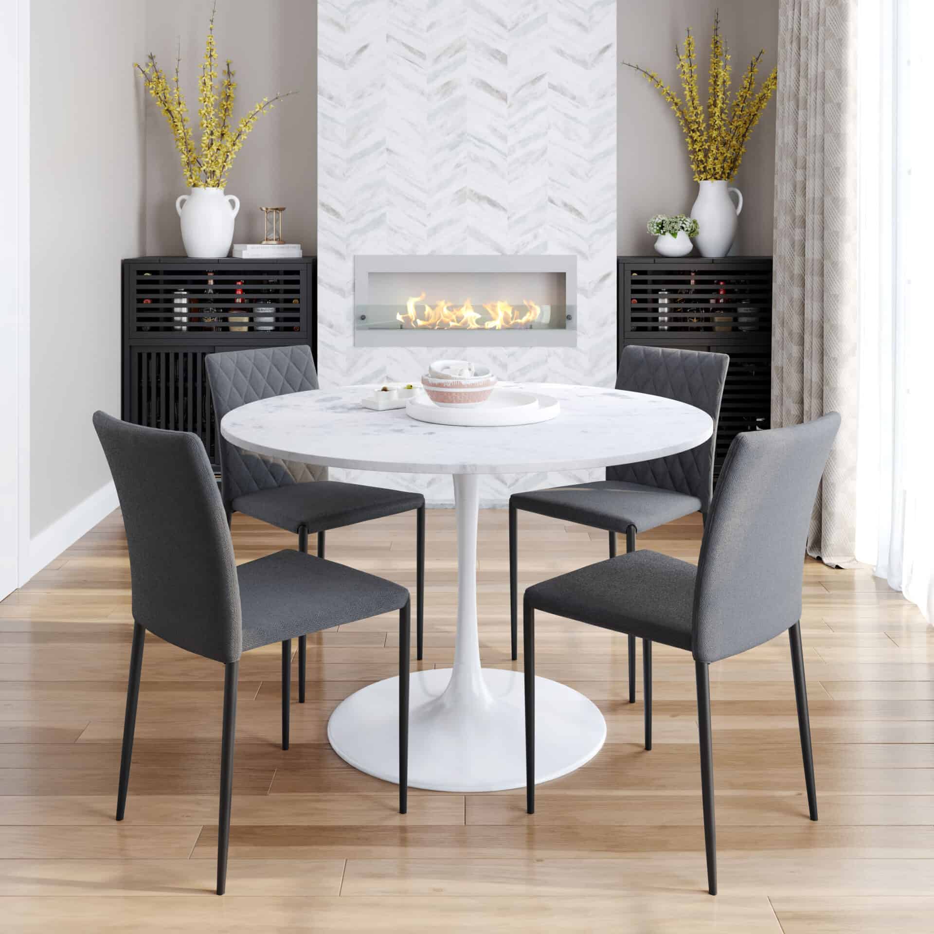 Gray Tufted Dining Chair with Steel Base and Diamond Pattern (Set of 2) 2 Gray Tufted Dining Chair with Steel Base and Diamond Pattern (Set of 2) - Image 2