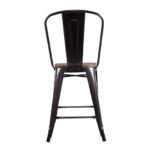 Industrial Metal Counter Stools with Elmwood Seats and Backrests (Set of 4)