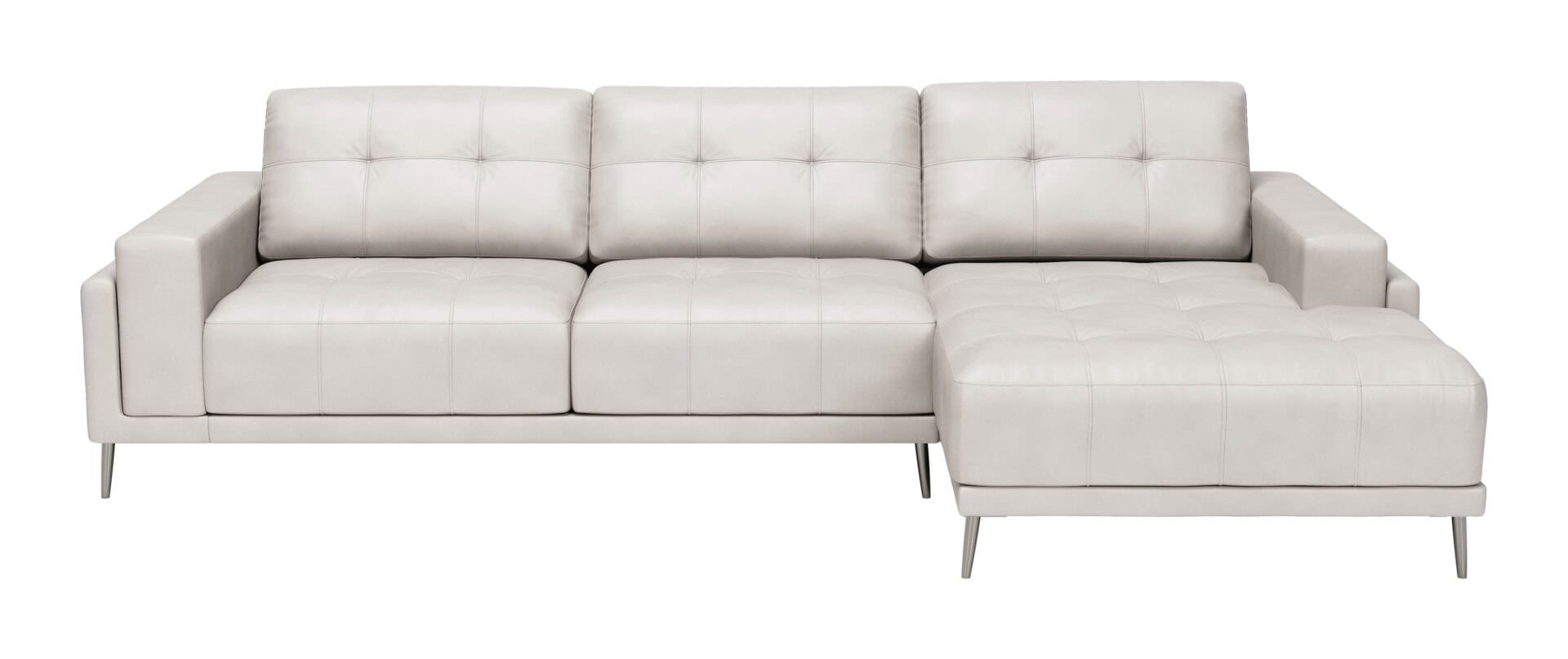 Modern Beige Leather Chaise Sectional with Steel Legs 3 Modern Beige Leather Chaise Sectional with Steel Legs - Image 3