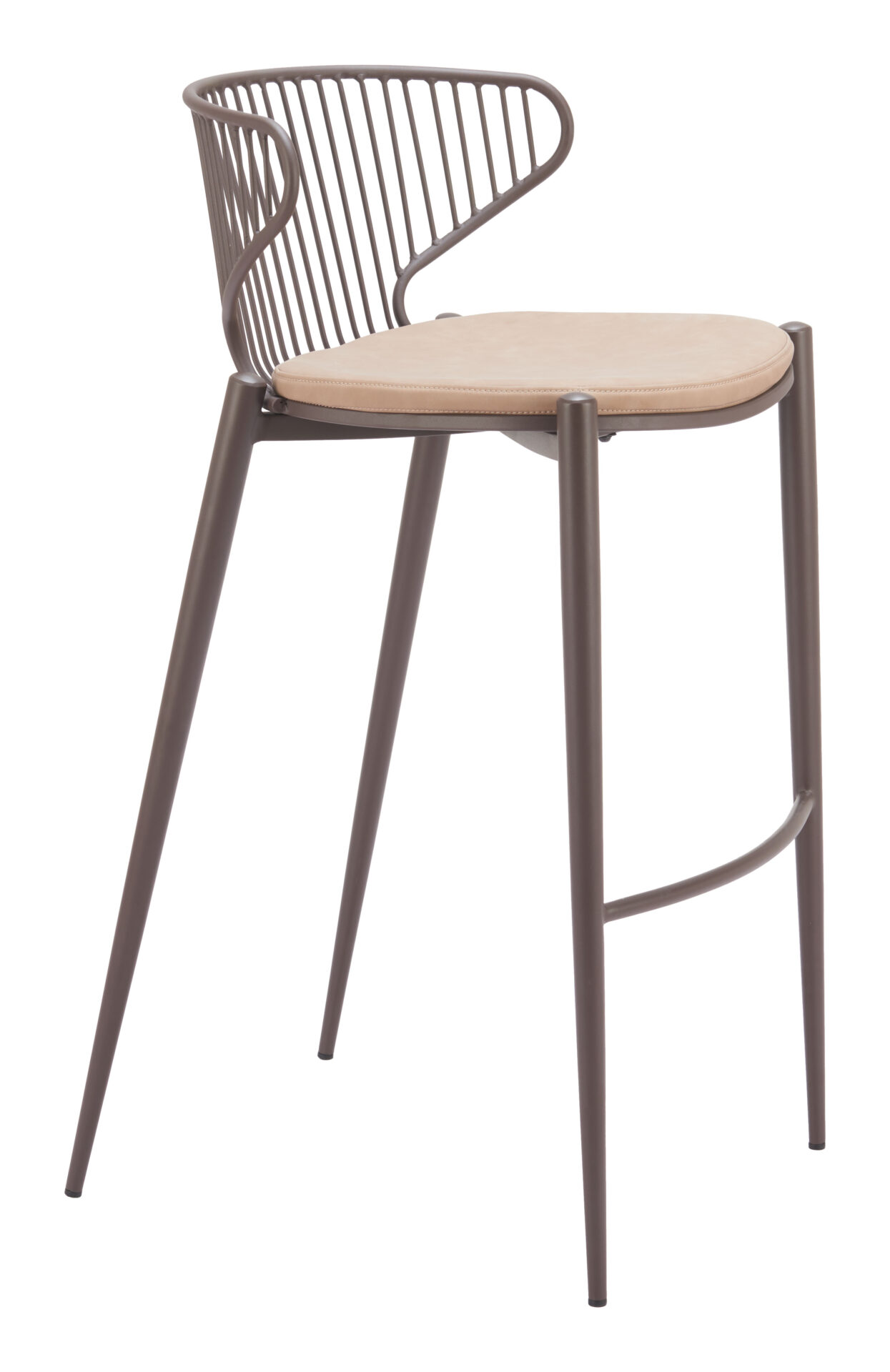 Taupe and Brown Faux Leather Barstools with Armrests (Set of 2) 1 Taupe and Brown Faux Leather Barstools with Armrests (Set of 2)