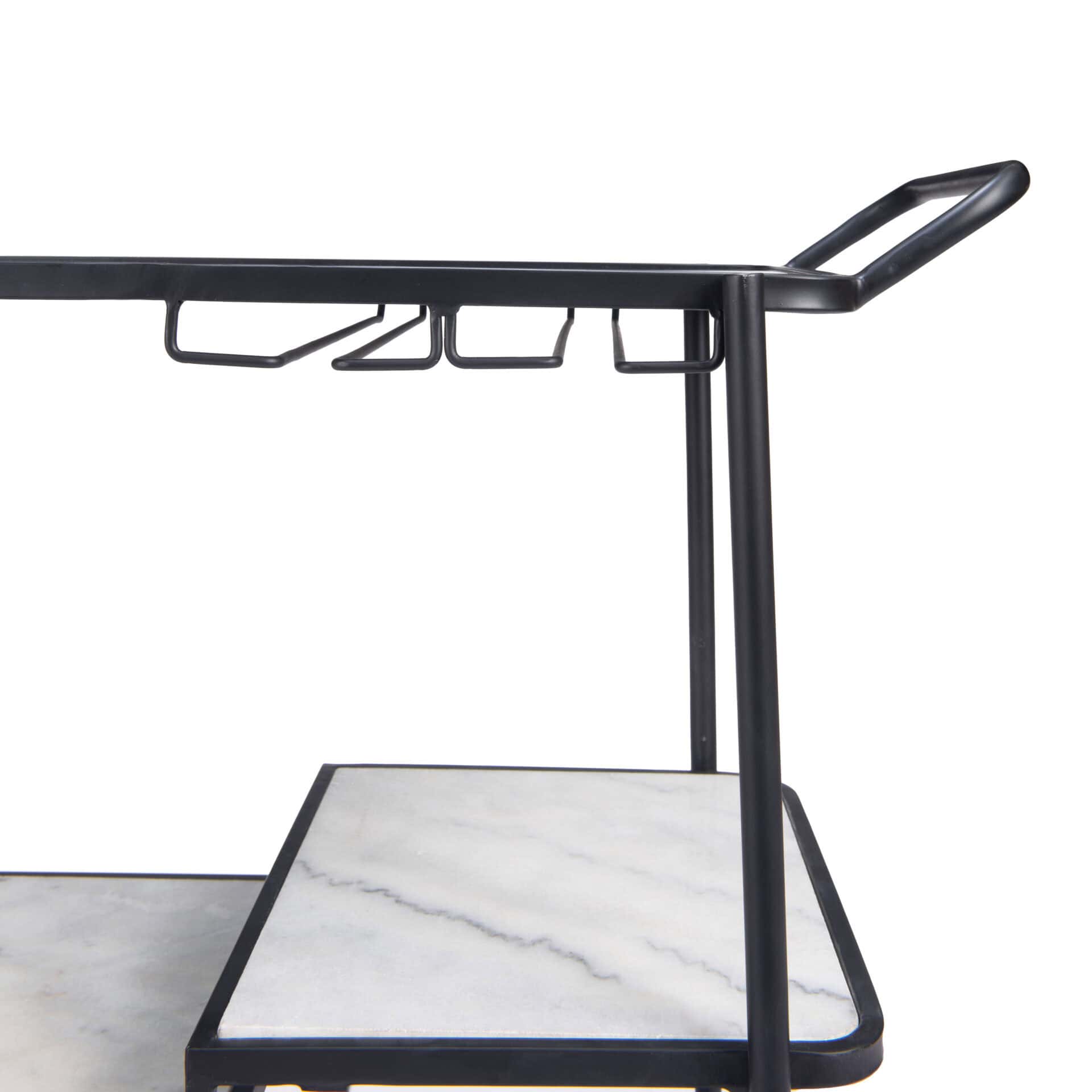Black Bar Cart with Marble Accents and Glass Shelves 8 Black Bar Cart with Marble Accents and Glass Shelves - Image 8