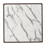 White Square Dining Table with Marble-Look Top and Wood Base