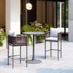 Gray Tropical Barstool with Armrests and Weather-Resistant Frame