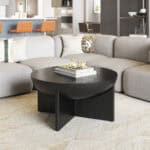 Black Mango Wood Coffee Table with Round Top and Rubber Feet 8 Black Mango Wood Coffee Table with Round Top and Rubber Feet