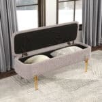 Oatmeal Beige Storage Bench with Hidden Compartment and Steel Legs 10 Oatmeal Beige Storage Bench with Hidden Compartment and Steel Legs