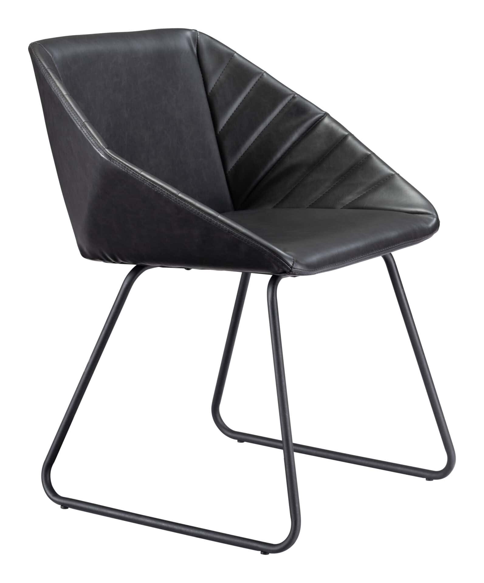 Modern Black Vinyl Dining Chair with Steel Legs (Set of 2) 7 Modern Black Vinyl Dining Chair with Steel Legs (Set of 2) - Image 7