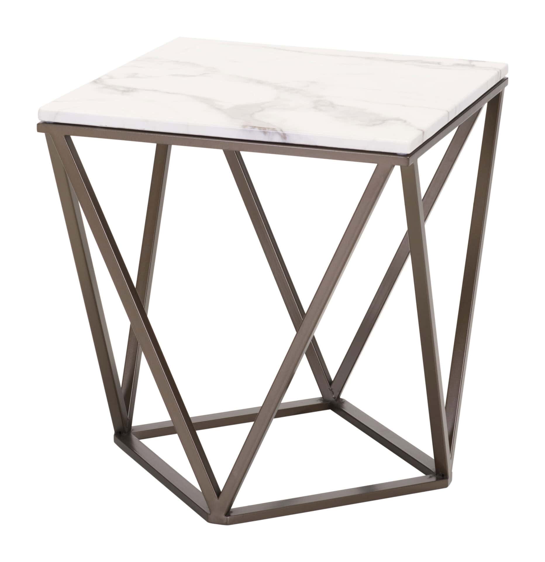 Modern Square End Table with Marble-Like Top and Bronze Base 3 Modern Square End Table with Marble-Like Top and Bronze Base - Image 3