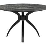 Black Round Dining Table with Marble-Look Top and Wood Base