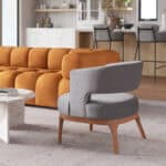 Slate Gray Vinyl Accent Chair with Wood Base and Armrests 10 Slate Gray Vinyl Accent Chair with Wood Base and Armrests