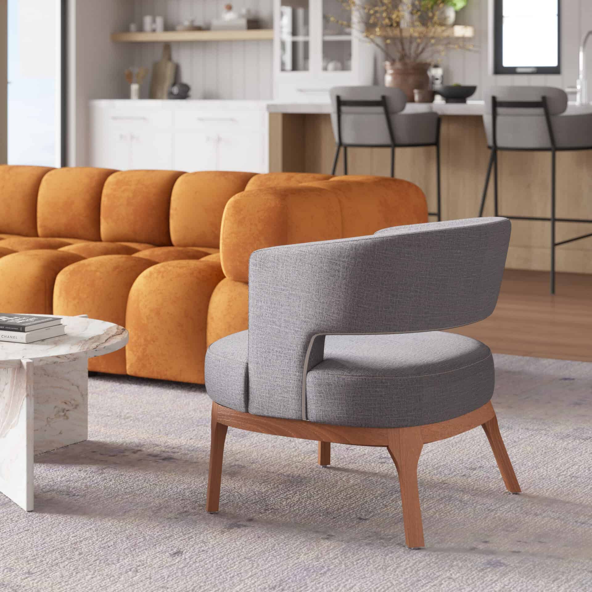 Slate Gray Vinyl Accent Chair with Wood Base and Armrests 2 Slate Gray Vinyl Accent Chair with Wood Base and Armrests - Image 2
