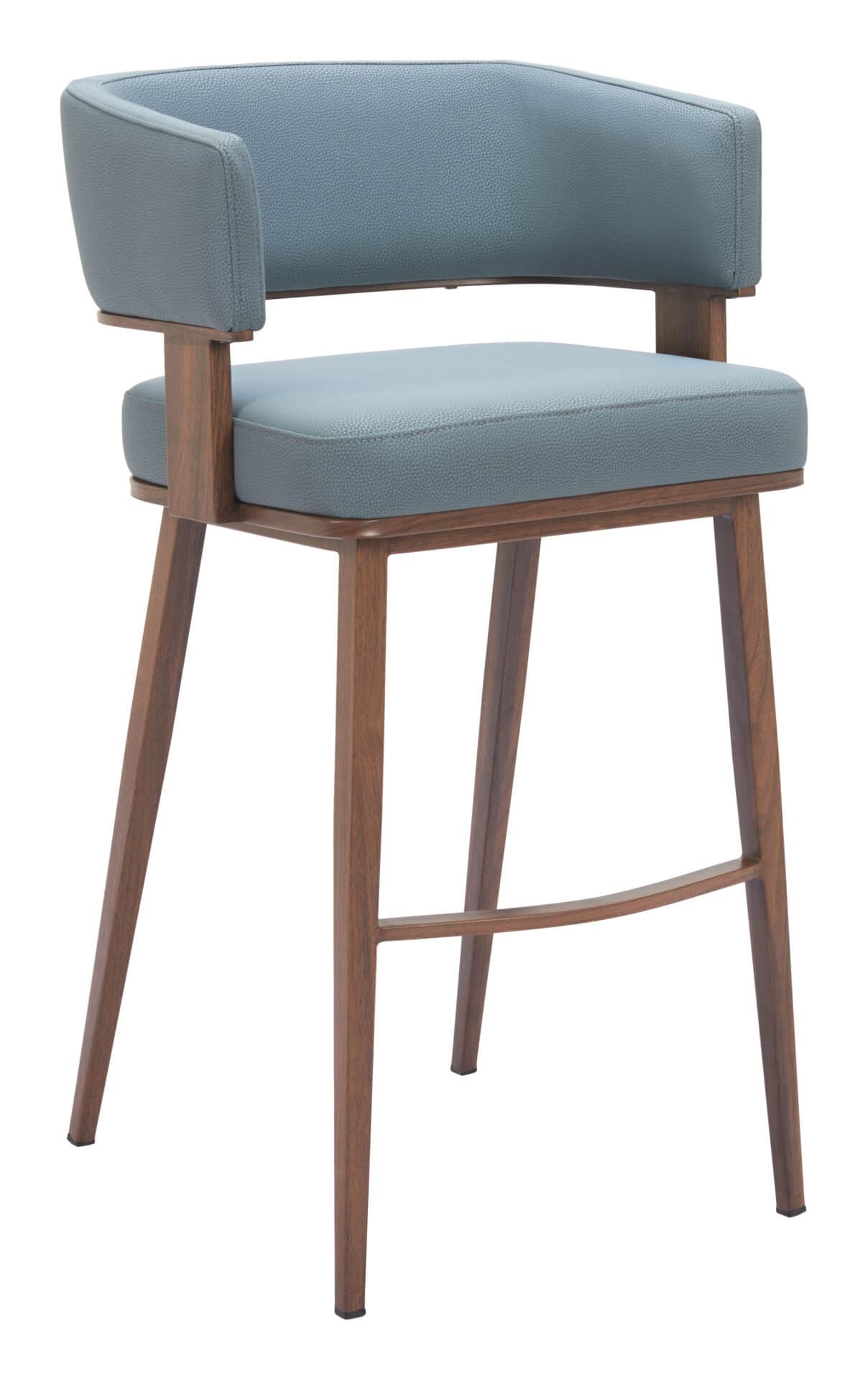Plush Gray Barstool with Walnut Faux Wood and Armrests 6 Plush Gray Barstool with Walnut Faux Wood and Armrests - Image 6