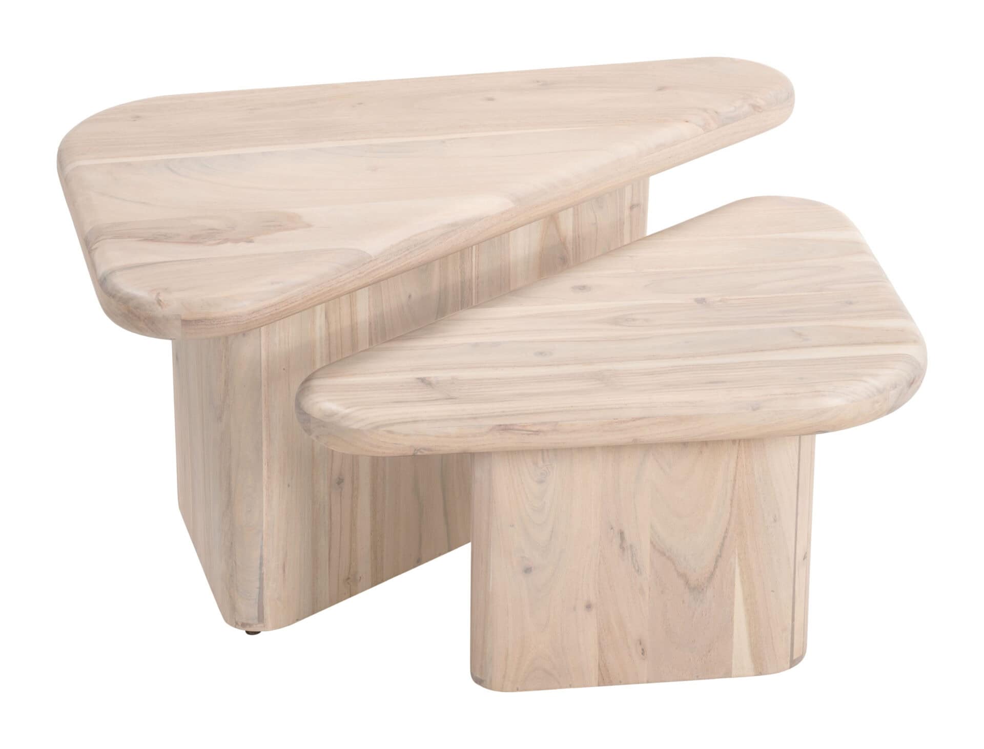 Natural Acacia Wood Boho Coffee Table Set with Triangular Tops (Set of 2) 5 Natural Acacia Wood Boho Coffee Table Set with Triangular Tops (Set of 2) - Image 5