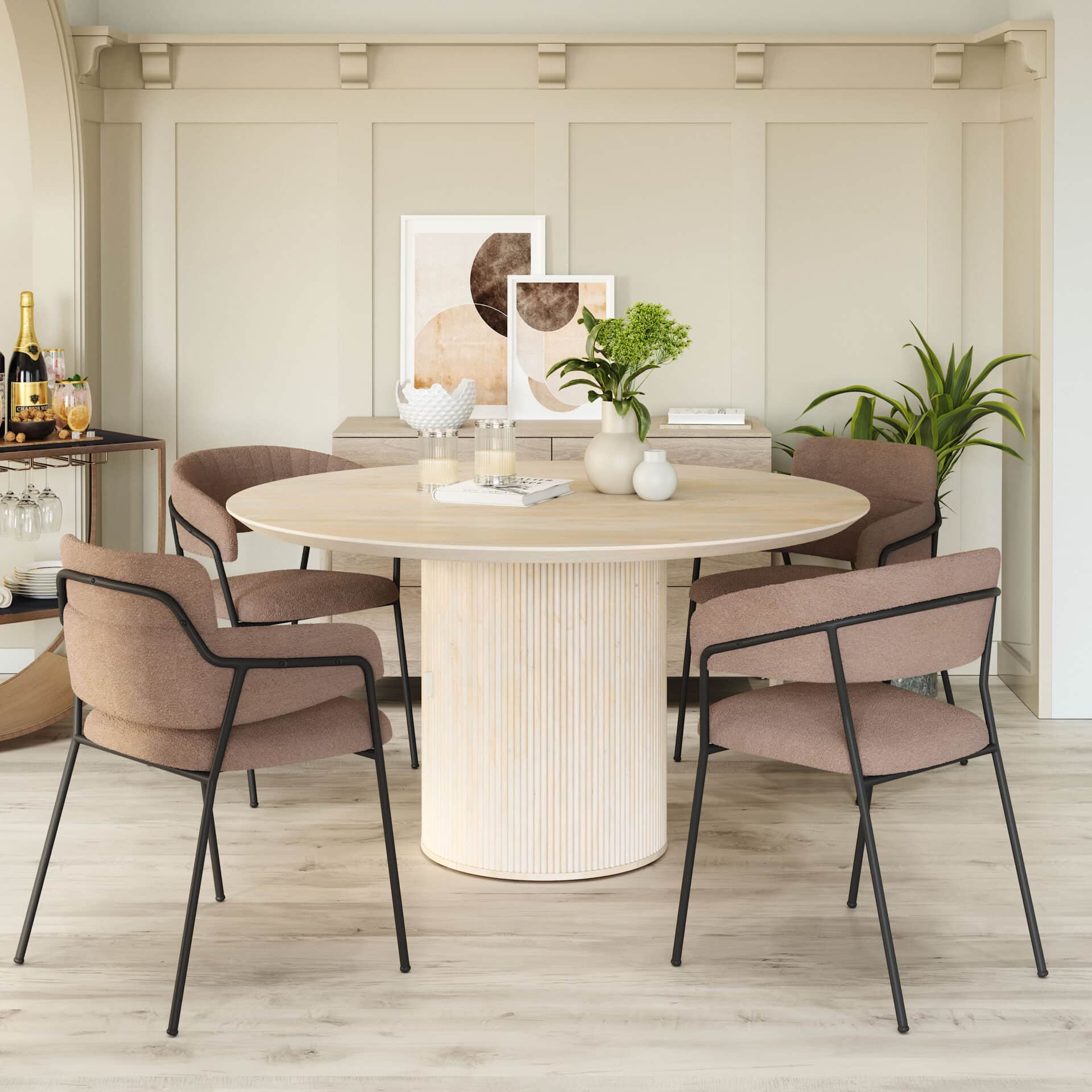 Round Mango Wood Dining Table with Hidden Storage Compartment 1 Round Mango Wood Dining Table with Hidden Storage Compartment