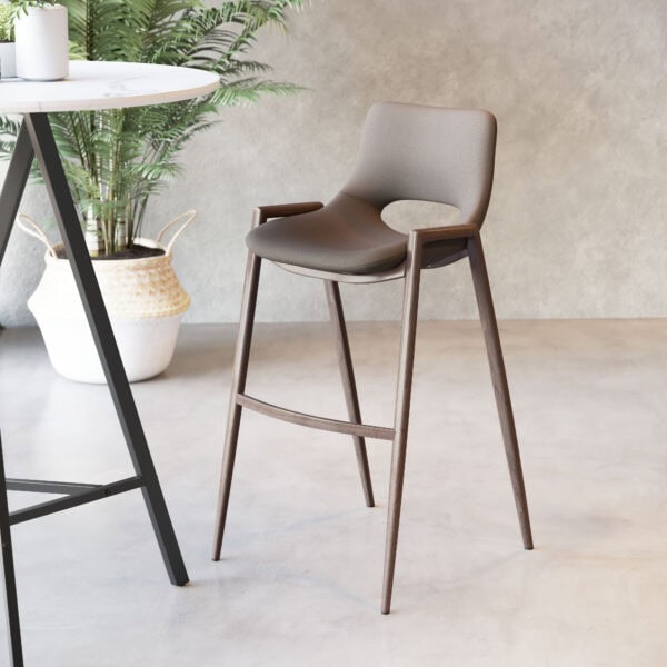 Mid-Century Modern Brown Barstool with Walnut Legs (Set of 2)
