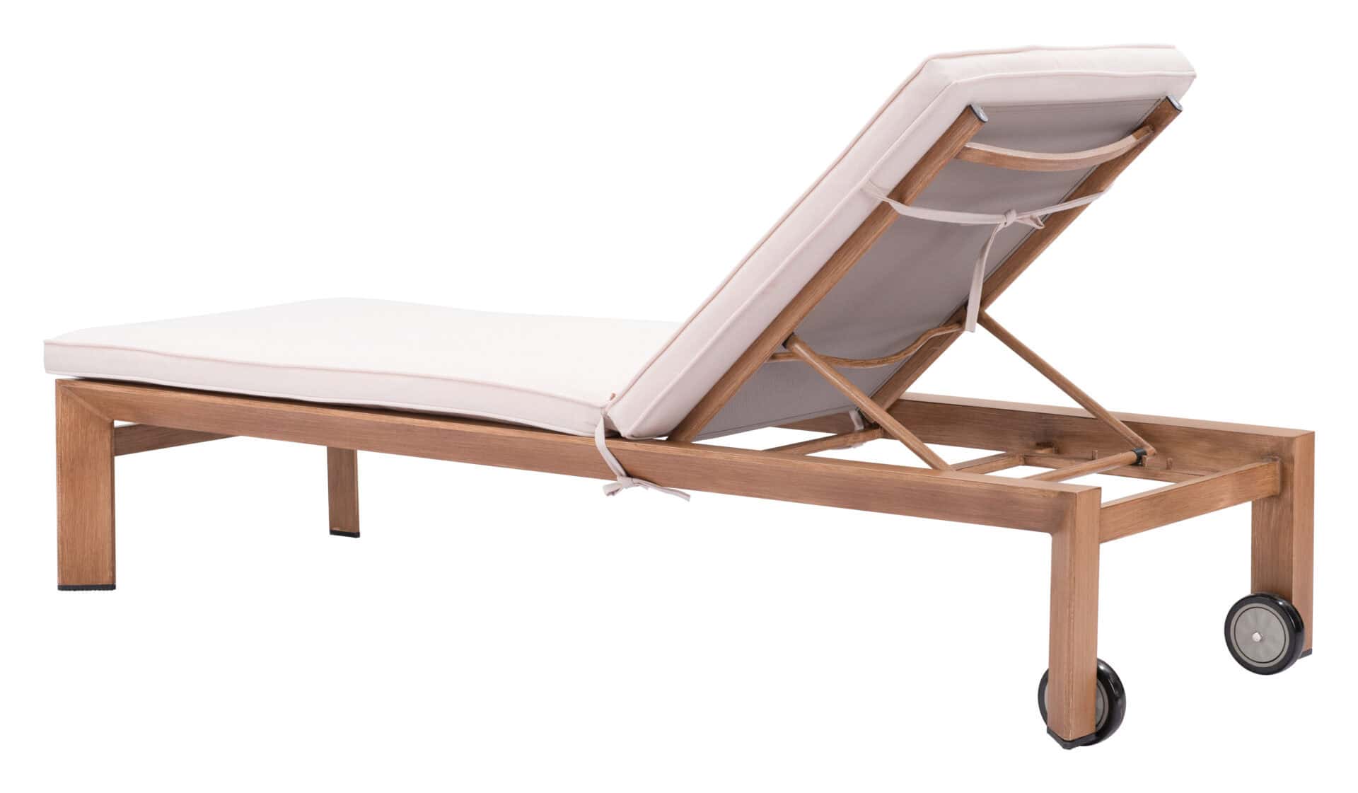 Adjustable Outdoor Lounge Chair Beige and Natural with Wheels 6 Adjustable Outdoor Lounge Chair Beige and Natural with Wheels - Image 6