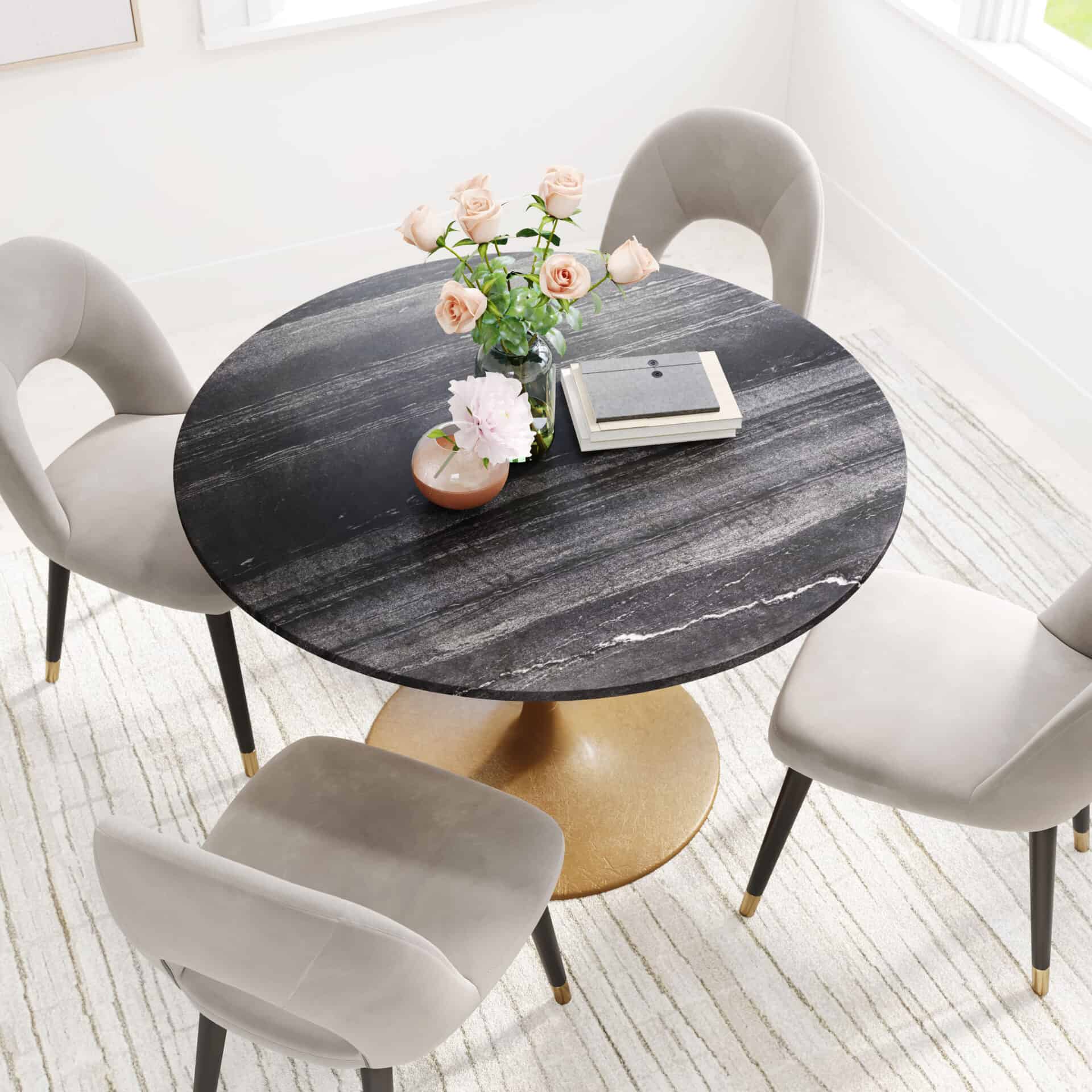 Black and Gold Round Marble Dining Table for 4 3 Black and Gold Round Marble Dining Table for 4 - Image 3
