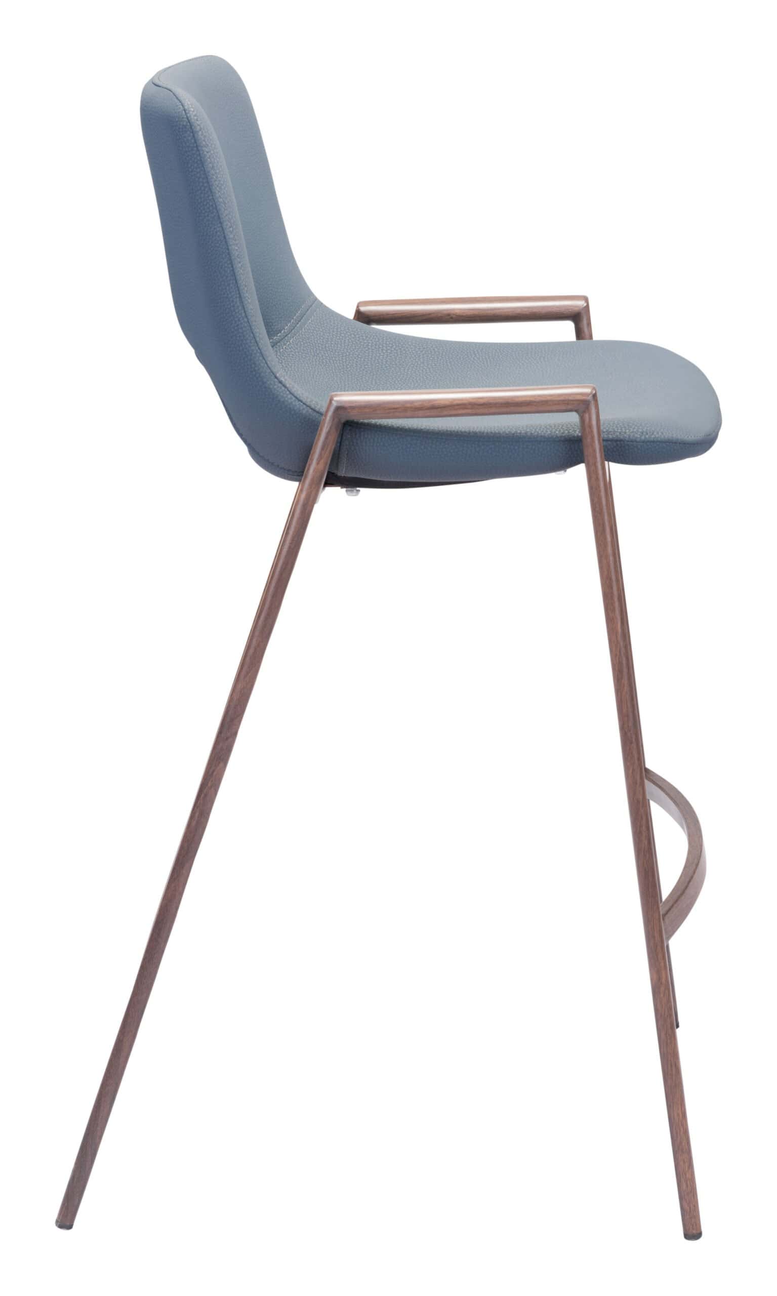 Mid-Century Modern Gray Faux Leather Counter Stool with Walnut Legs (Set of 2)