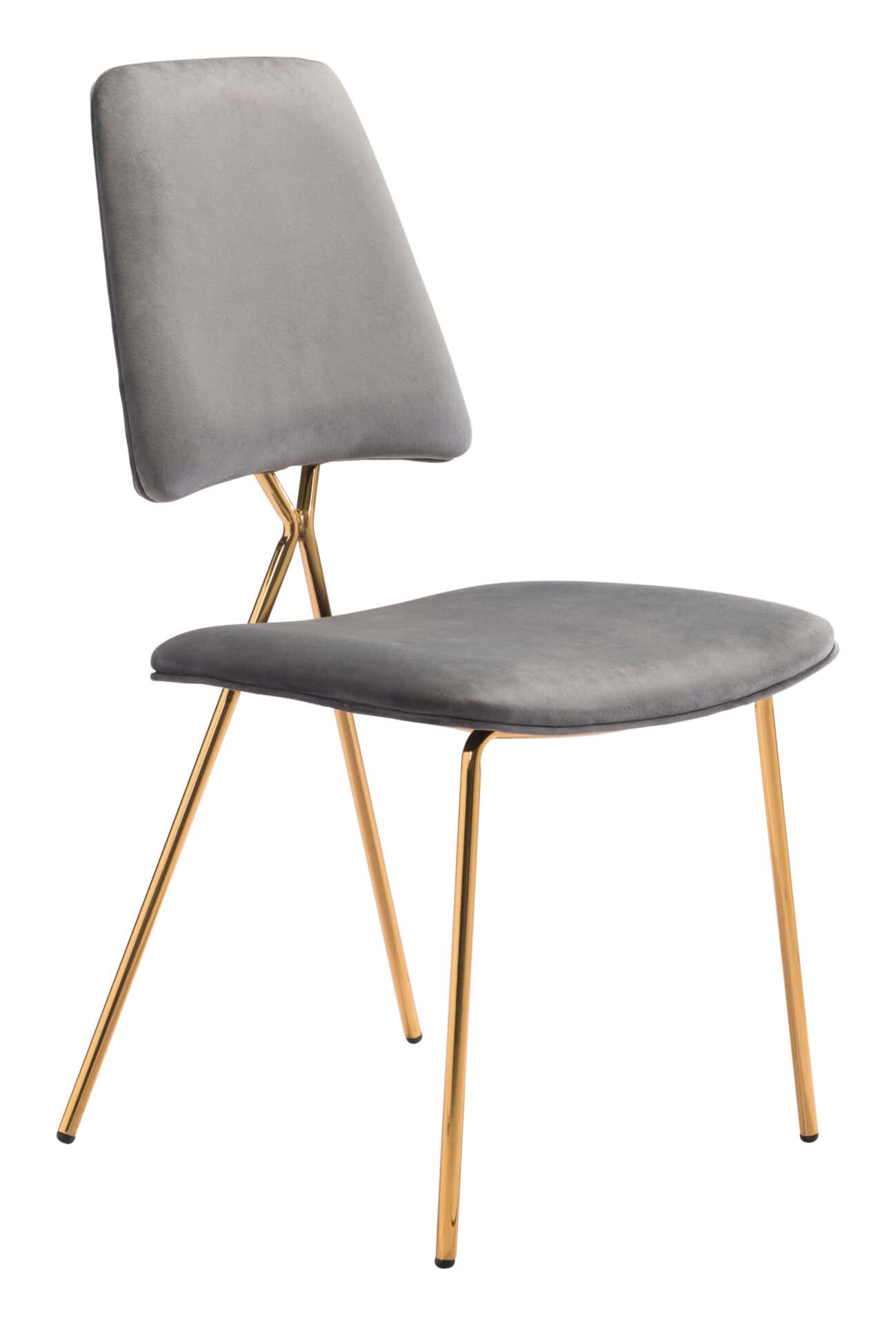 Gray Velvet Dining Chairs with Gold Frame (Set of 2) 3 Gray Velvet Dining Chairs with Gold Frame (Set of 2) - Image 3
