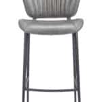 Vintage Gray Faux Leather Barstool with Tufted Seat and Steel Frame