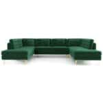 Green Velvet Mid-Century Modern Corner Sectional Sofa with Chaise