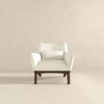 Mid Century Modern Beige Boucle Armchair With Wood Legs
